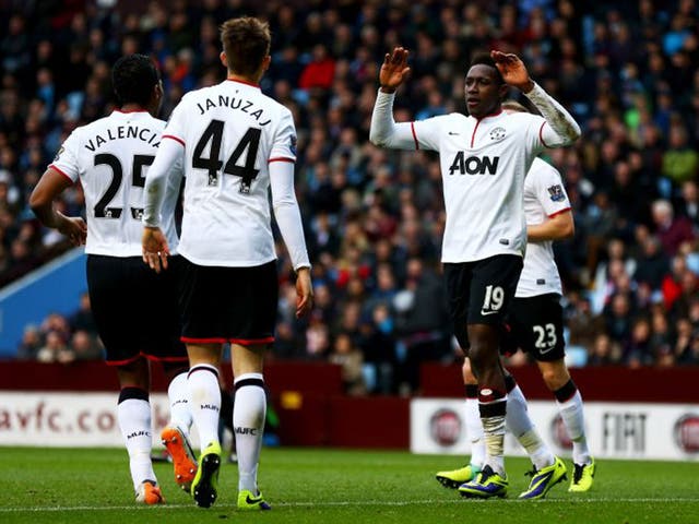 Danny Welbeck celebrates after opening the scoring for Manchester United