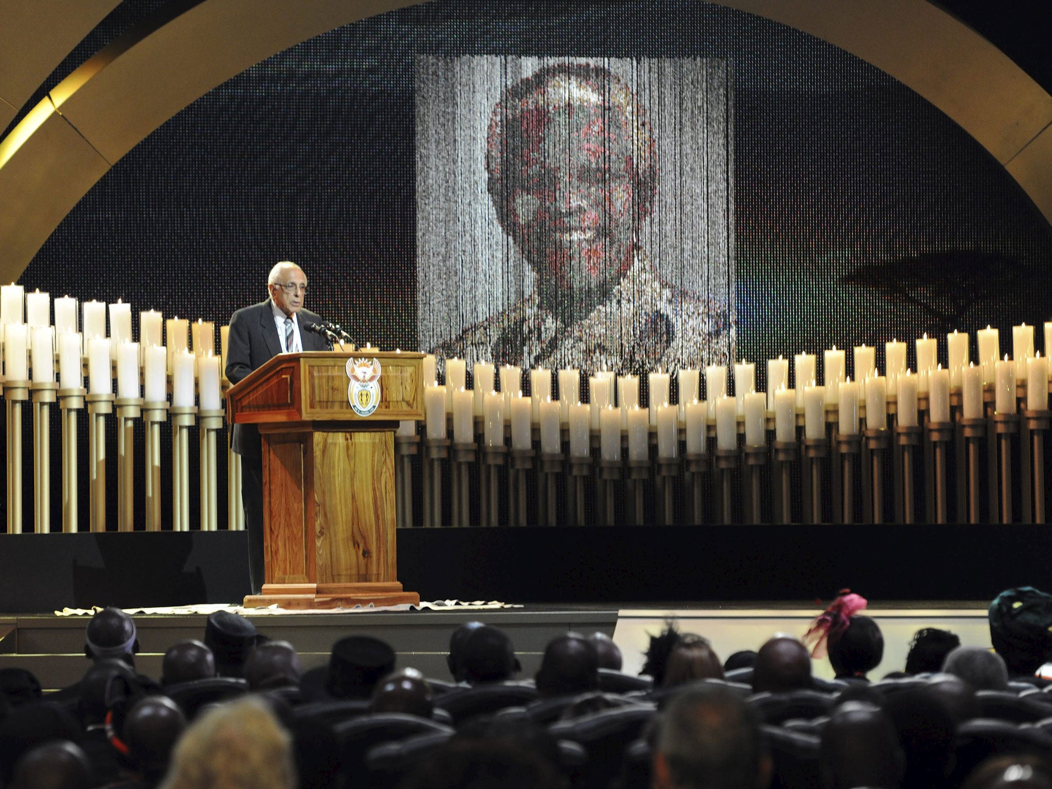 Ahmed Kathrada delivers his tribute to Nelson Mandela during his state funeral