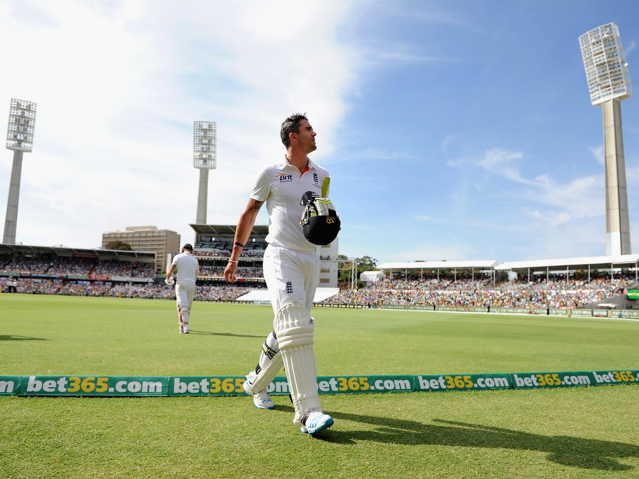 Kevin Pietersen of England leaves the field after being dismissed by Nathan Lyon of Australia during day four of the Third Ashes Test Match