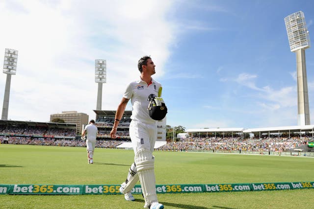 Kevin Pietersen of England leaves the field after being dismissed by Nathan Lyon of Australia during day four of the Third Ashes Test Match