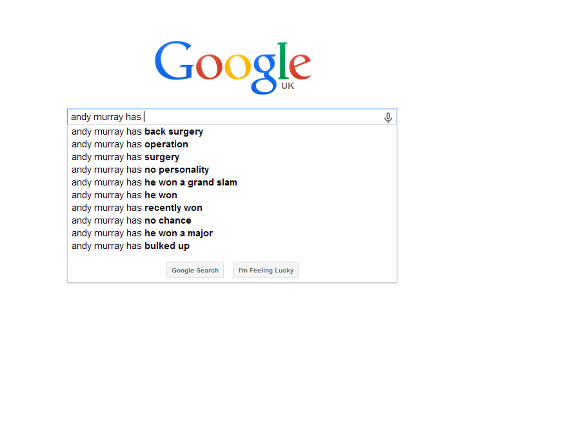 A Google autocomplete search reveals what critics of Andy Murray have been saying