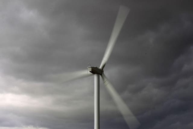 Wind power: a turbine - the wind turbine in Great Dulkins Farm provided the community with reduced energy bills and a  community dividend of £15,000 every year