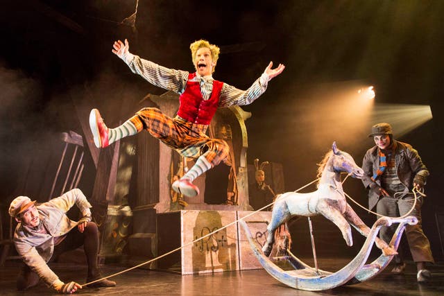 Will Kemp is Ratty, Cris Penfold is Toad and Clemmie Sveaas is Mole in The Wind In The Willows at London's Duchess Theatre
