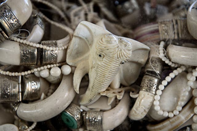 Trinkets and jewelry made from ivory are prepared to be crushed. The U.S. accounts for the second largest market for ivory in the world after China