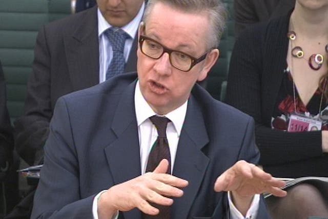 Education Secretary Michael Gove answers questions at a House of Commons Education Select Committee on school accountability, qualifications and curriculum reform at Portcullis House in London