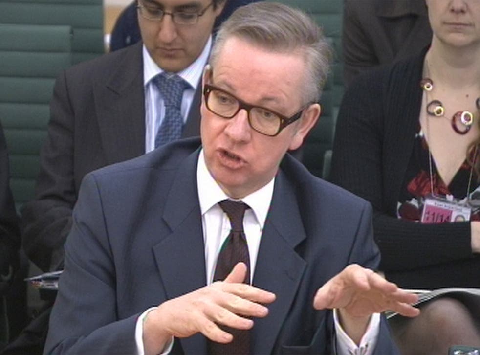 Education Secretary Michael Gove answers questions at a House of Commons Education Select Committee on school accountability, qualifications and curriculum reform at Portcullis House in London