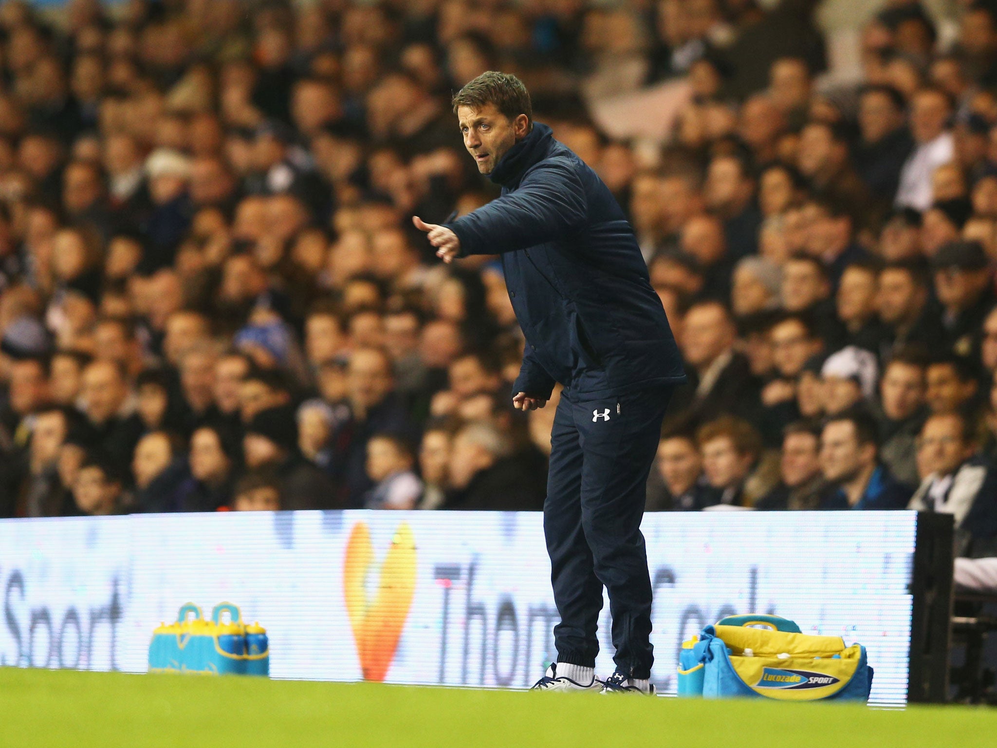 Tottenham interim manager Tim Sherwood on the sideline during the 2-1 defeat to West Ham in the League Cup quarter-finals