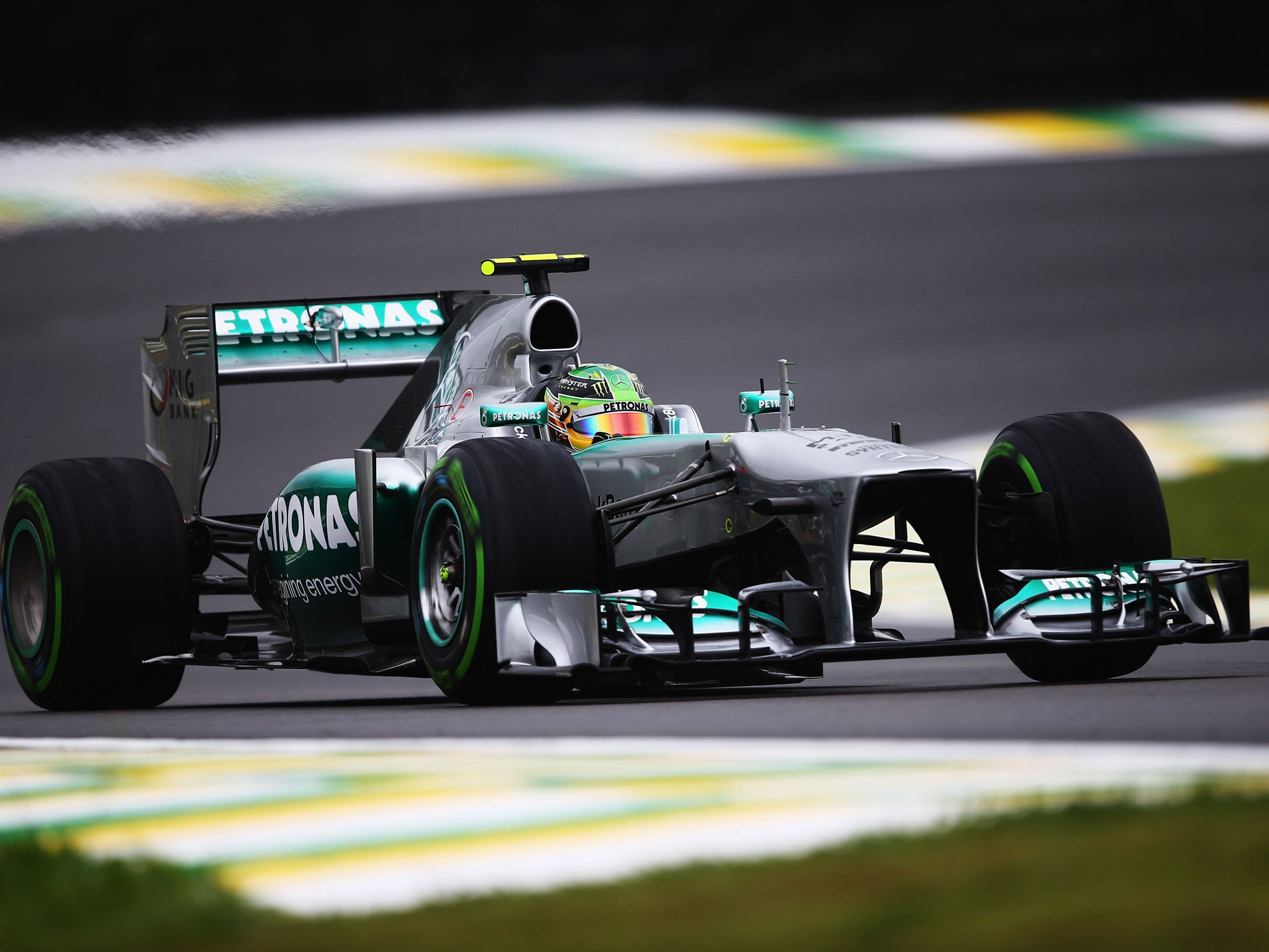Lewis Hamilton at the wheel of his Mercedes during qualifying in Brazil