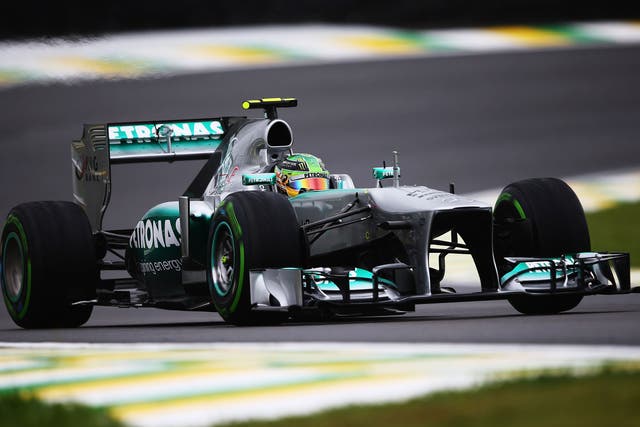 Lewis Hamilton at the wheel of his Mercedes during qualifying in Brazil