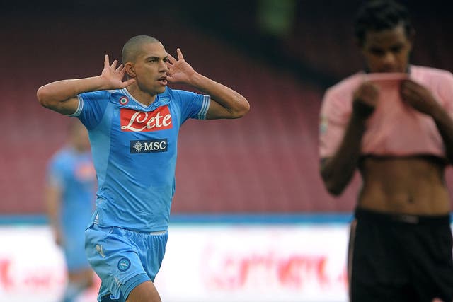 Gokhan Inler of Napoli celebrates scoring