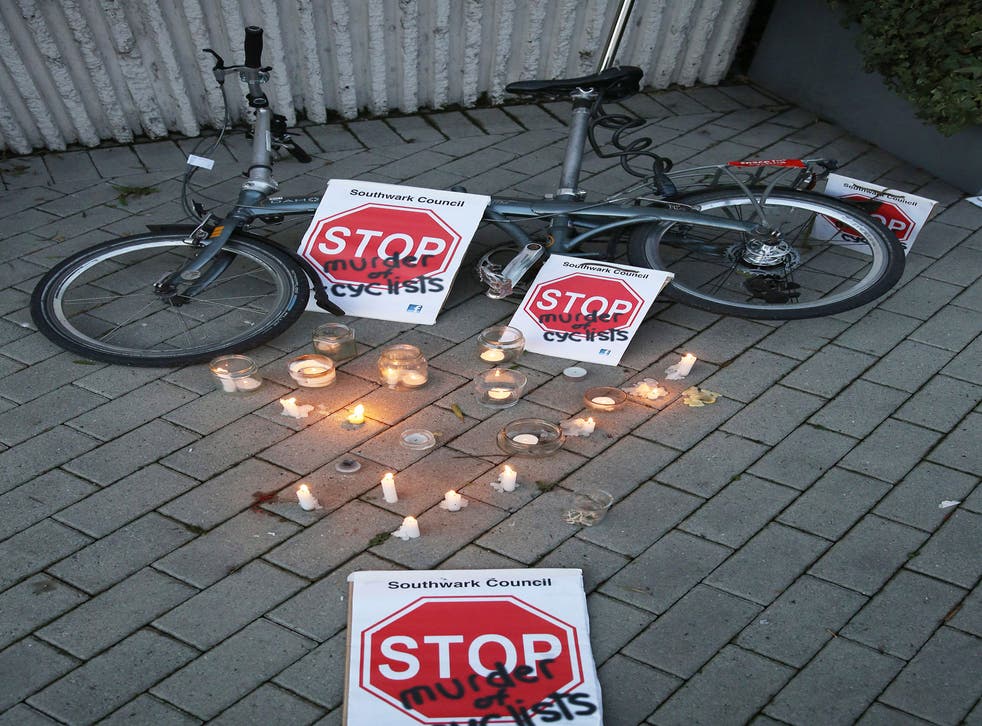 A cyclists protest in Vauxhall on Thursday - the boyfriend of a fashion student who was killed in an accident involving a lorry in 2011, told the court that both his girlfriend and the driver were the victims of poor road layout and transport policy