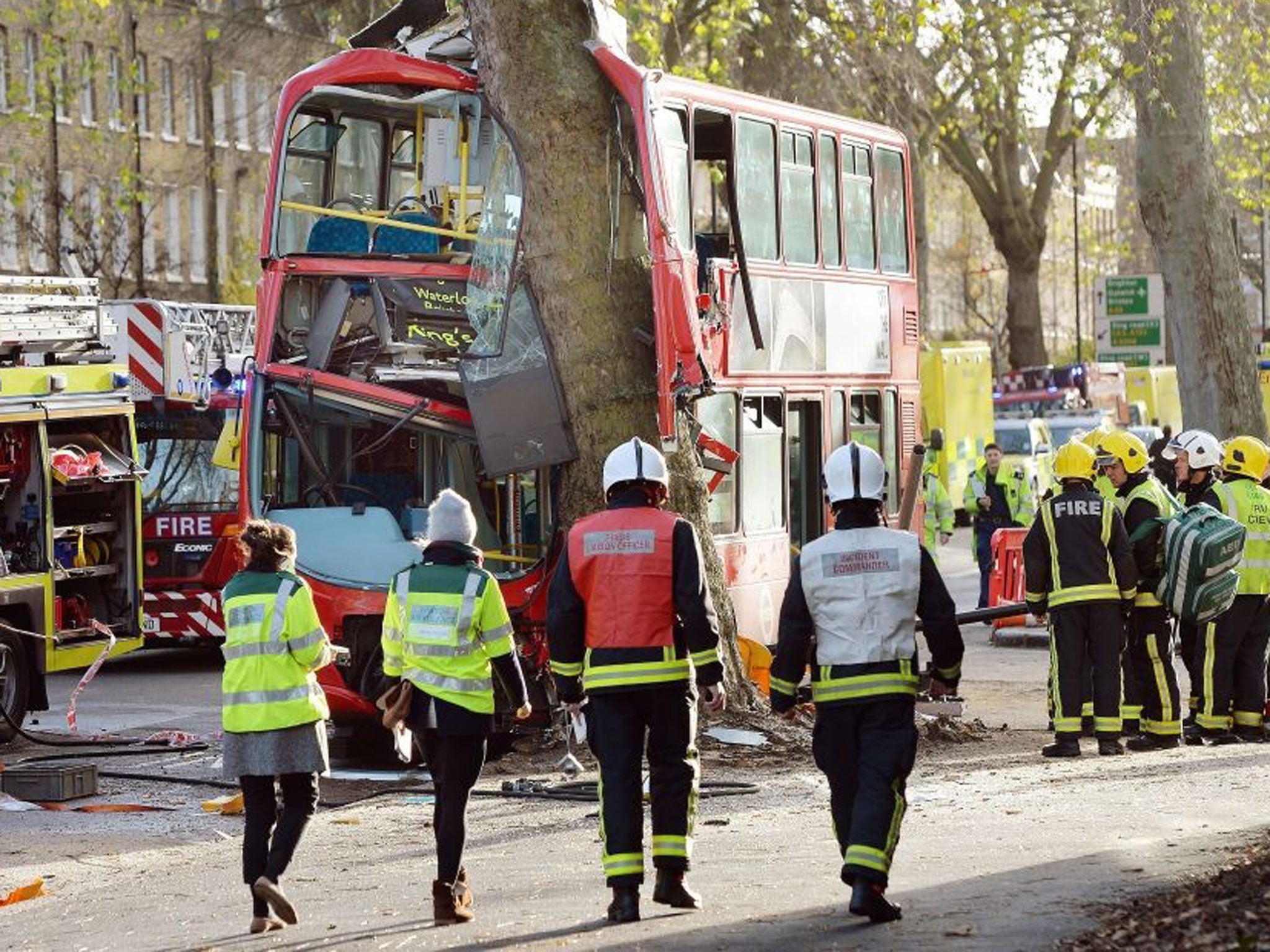 Police, ambulance and fire crews are on the scene of a bus crash in Kennington Road, south London in which a number of people have been injured.