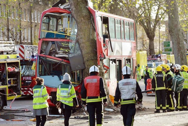 Police, ambulance and fire crews are on the scene of a bus crash in Kennington Road, south London in which a number of people have been injured.