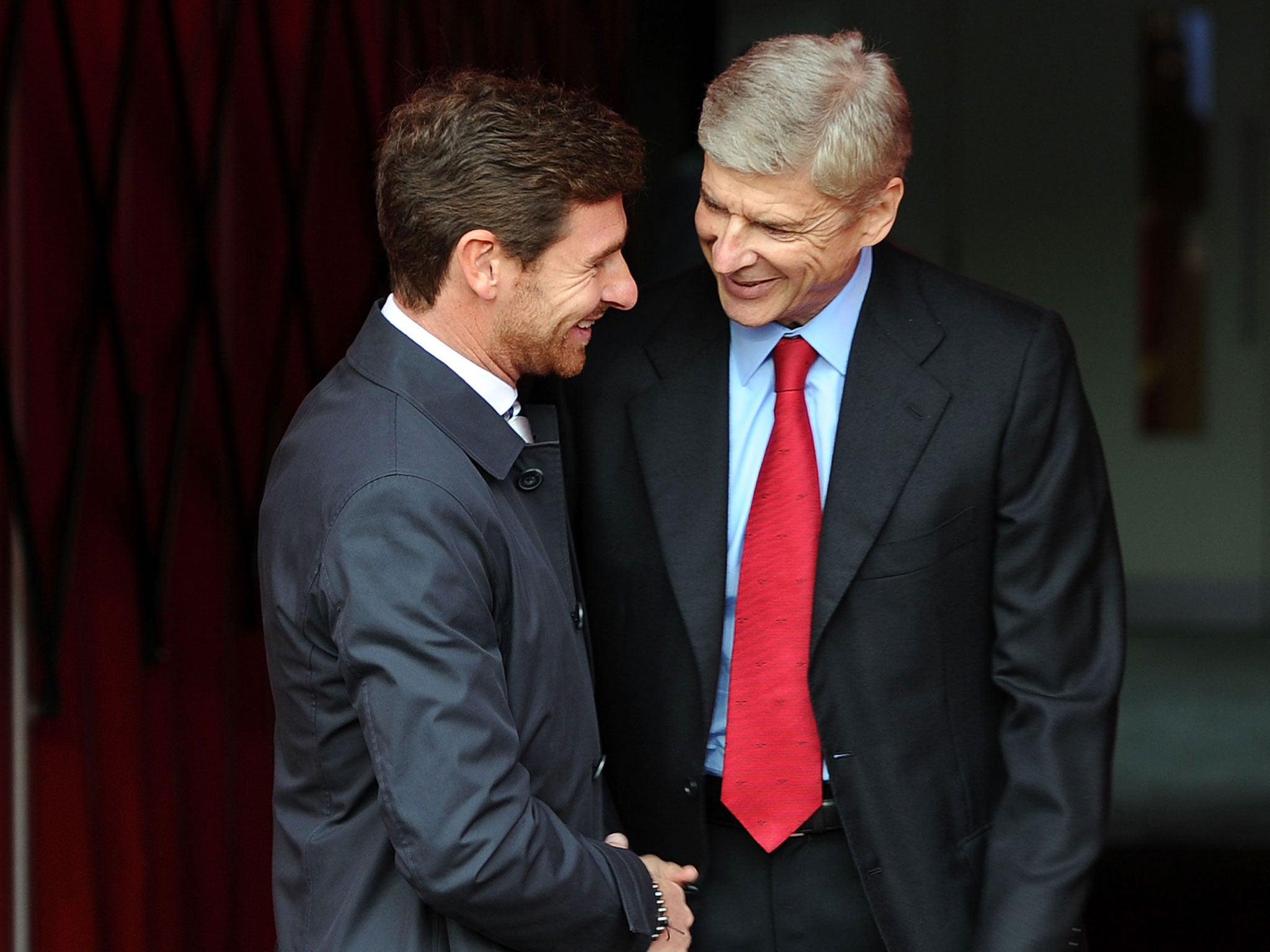 Andre Villas-Boas and Arsene Wenger shake hands ahead of the north London derby earlier in the season