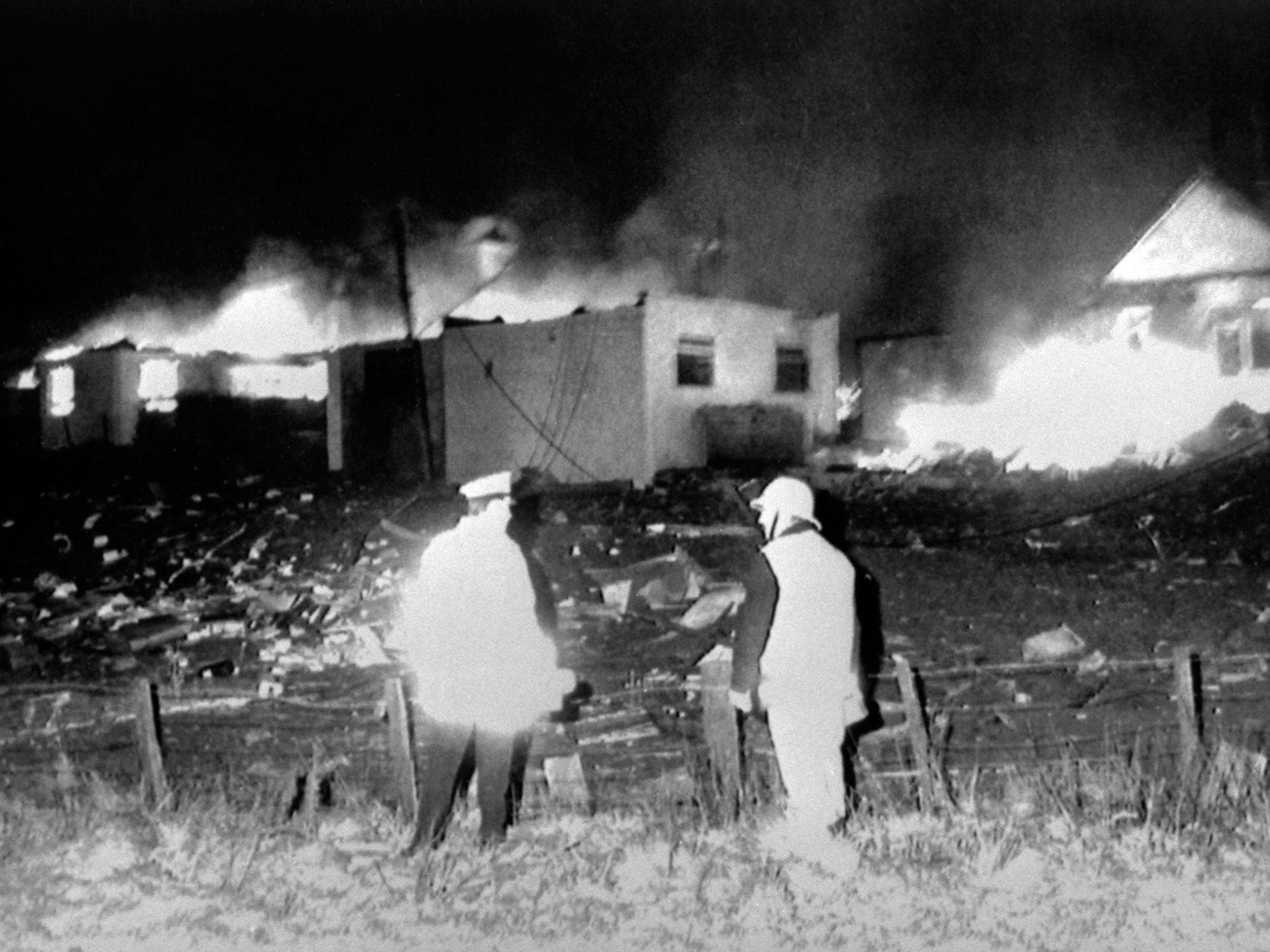 21 December 1988: Houses on fire in Lockerbie, Scotland, after a Boeing 747 aeroplane, Pan Am Flight 103, crashed after a mid-flight explosion on board - according to a new investigation, the US knew of other suspects
