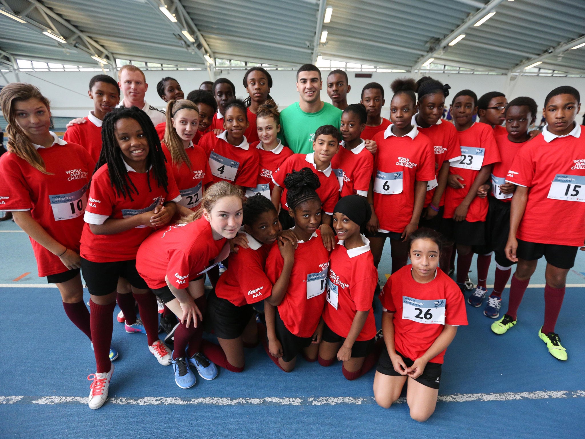 Adam Gemili participated in a London event for Save the Children's World Marathon Challenge at the Lee Valley Athletics Centre in Edmonton