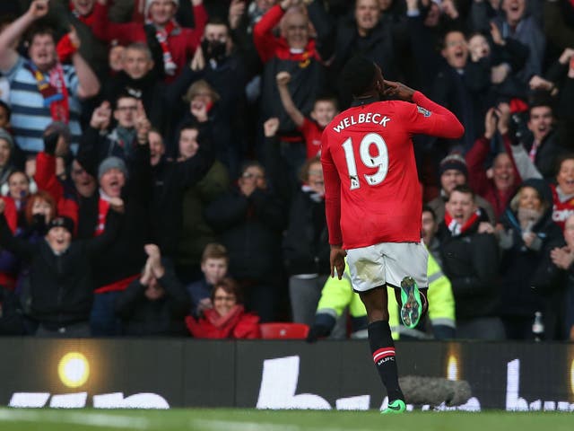 Danny Welbeck of Manchester United celebrates scoring their first goal 