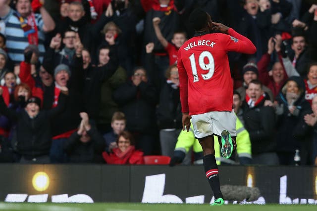 Danny Welbeck of Manchester United celebrates scoring their first goal 