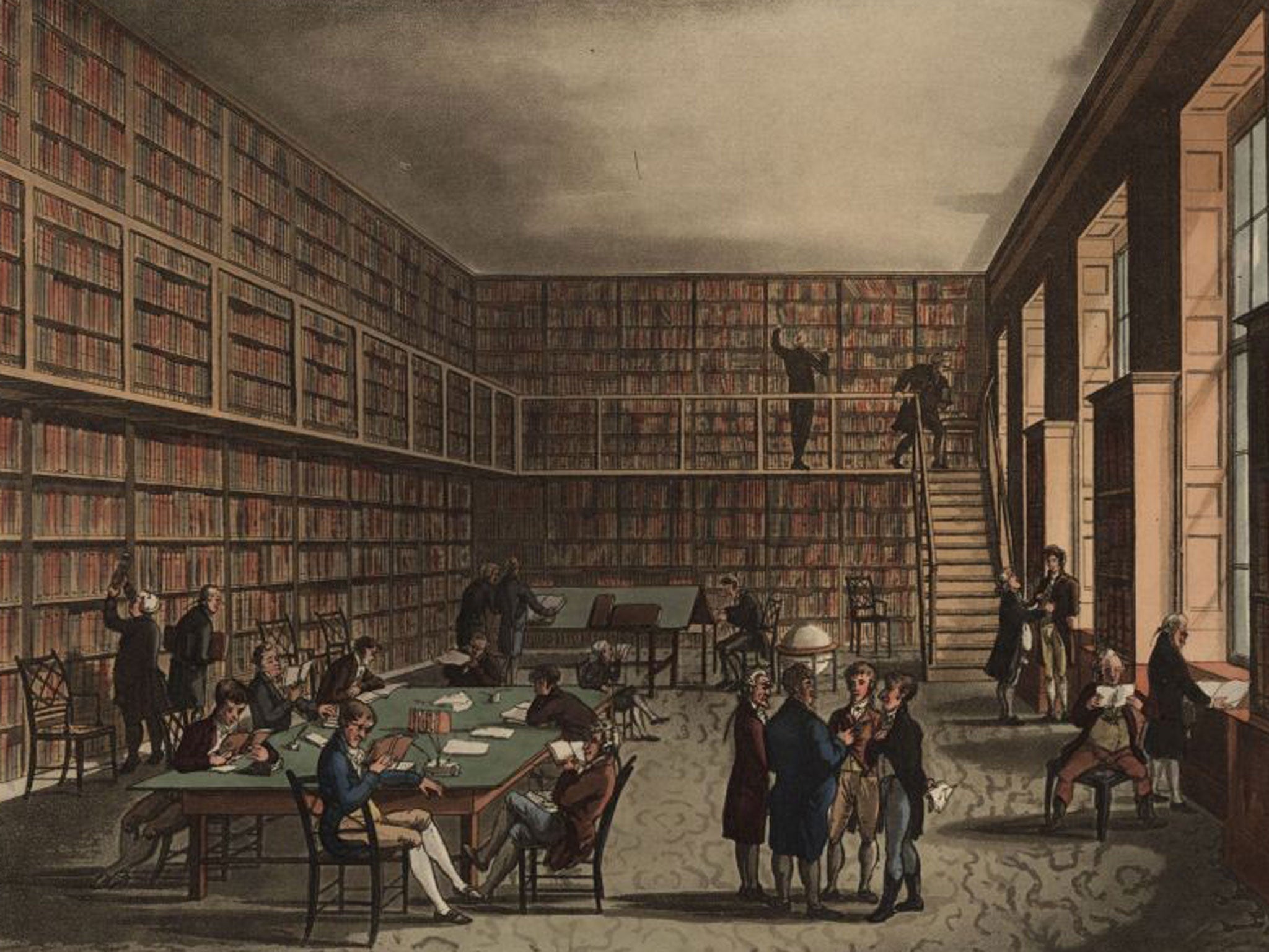 Engraving of the Royal Institution library, circa 1809