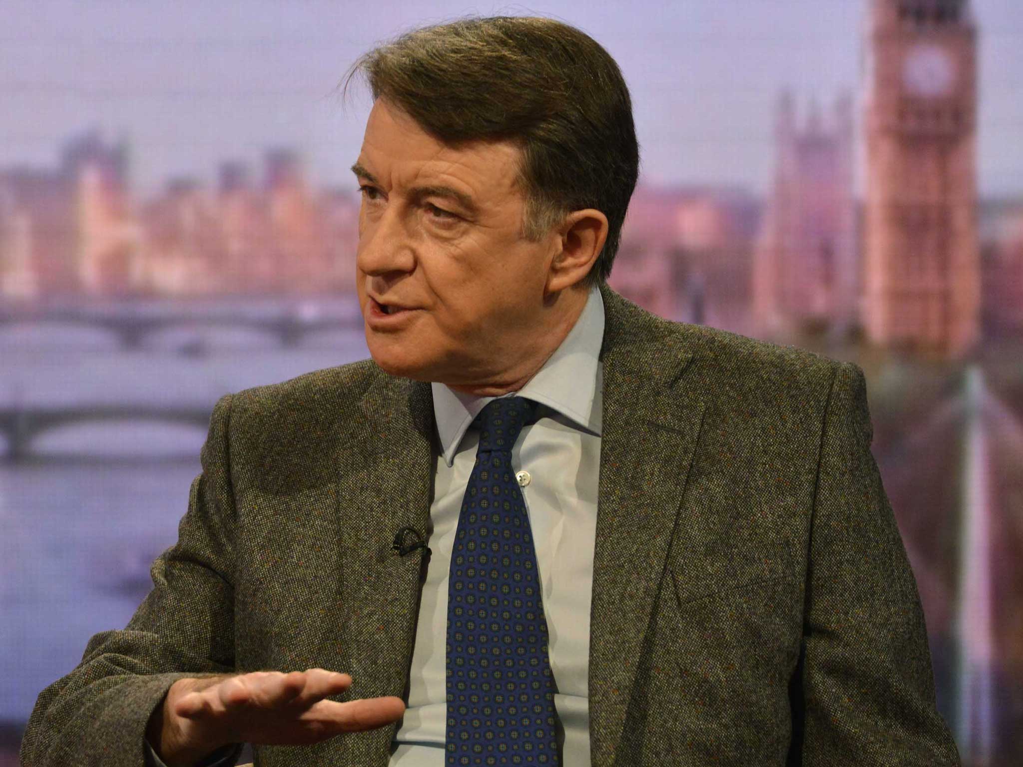 Lord Mandelson appears on BBC1's current affairs programme, The Andrew Marr Show