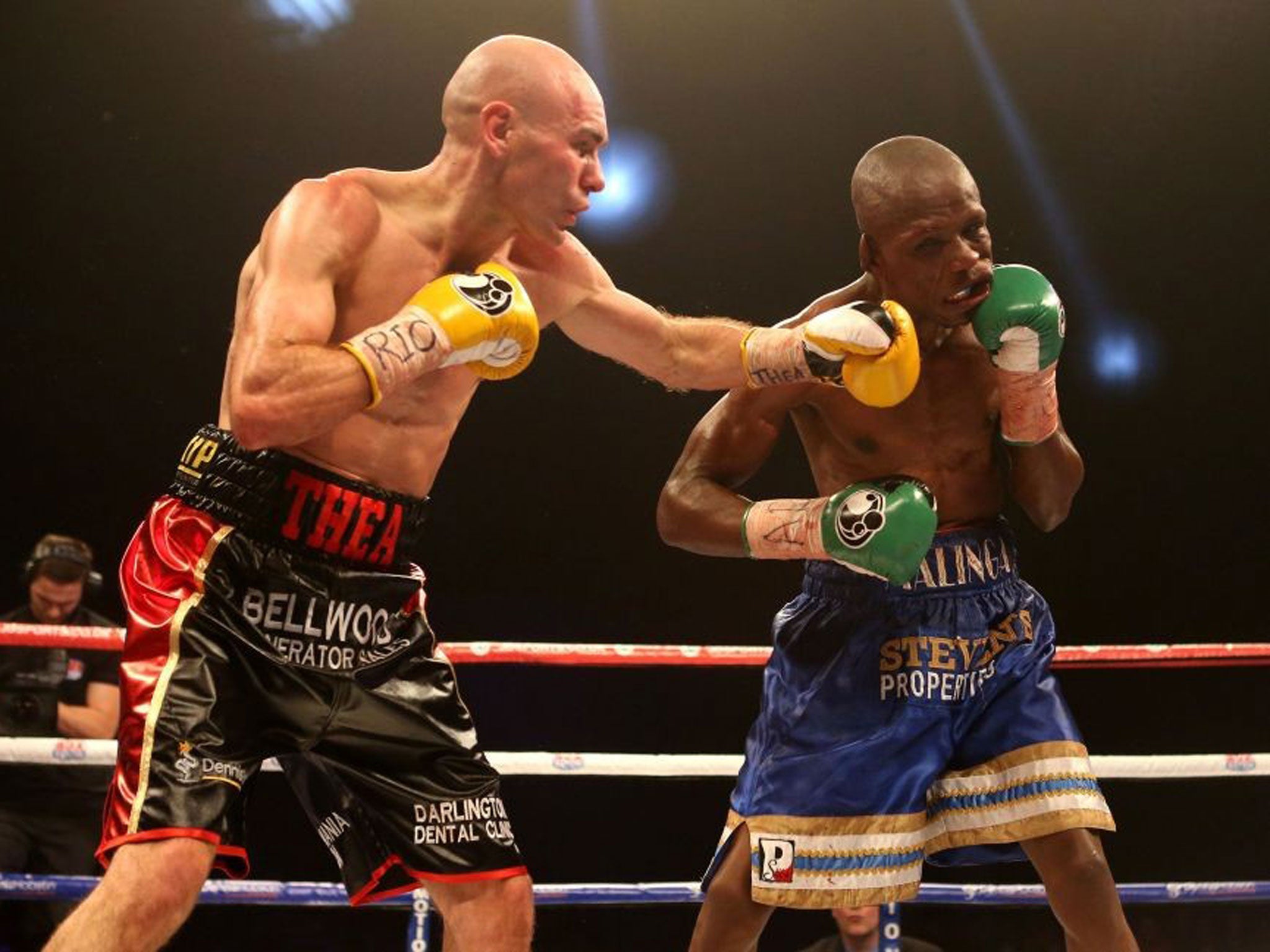 Stuart Hall in action against South African Vusi Malinga during their IBF Bantamweight title fight at the First Direct Arena, Leeds on Saturday 21 December