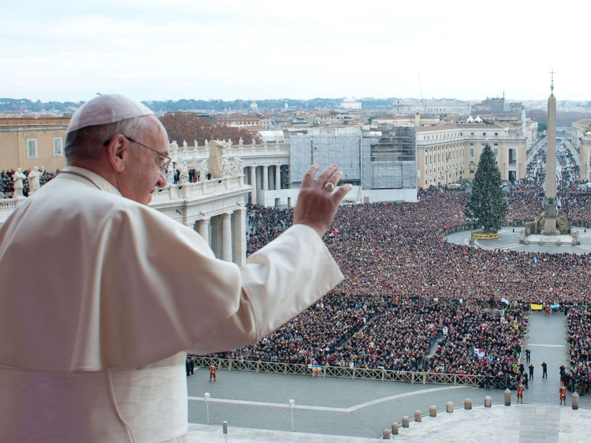 Pope Francis delivers his first 'Urbi et Orbi' (to the city and world) message from the balcony overlooking St. Peter's Square at the Vatican