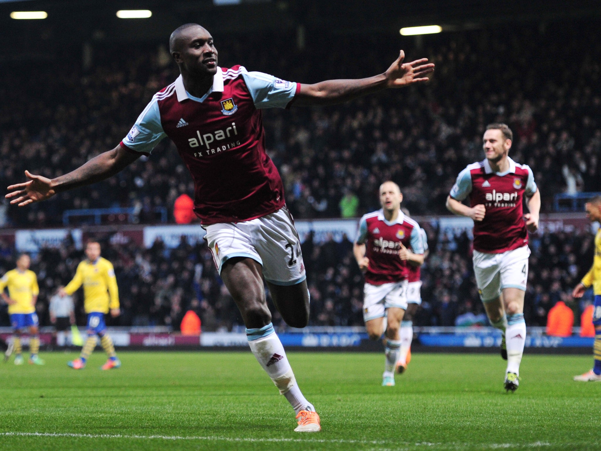 Carlton Cole celebrates after scoring for West Ham in their Boxing Day Premier League match against Arsenal