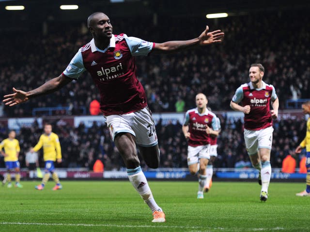 Carlton Cole celebrates after scoring for West Ham in their Boxing Day Premier League match against Arsenal