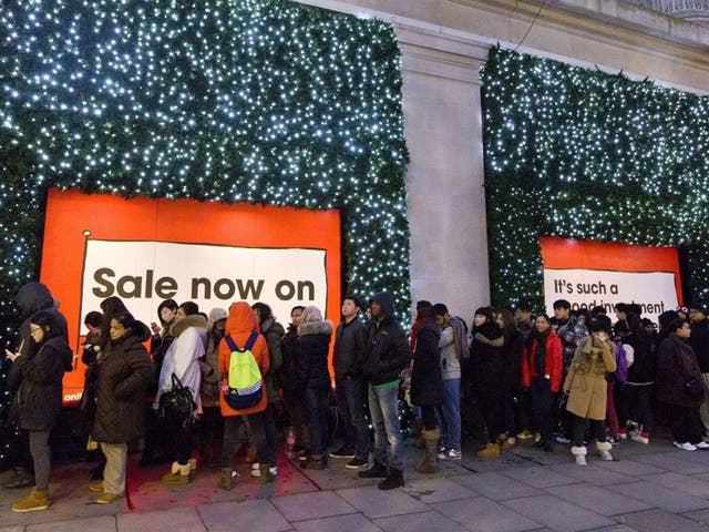 Shoppers queue in the early morning outside Selfridges department store in central London in search of a bargain in the post Christmas Boxing Day sales