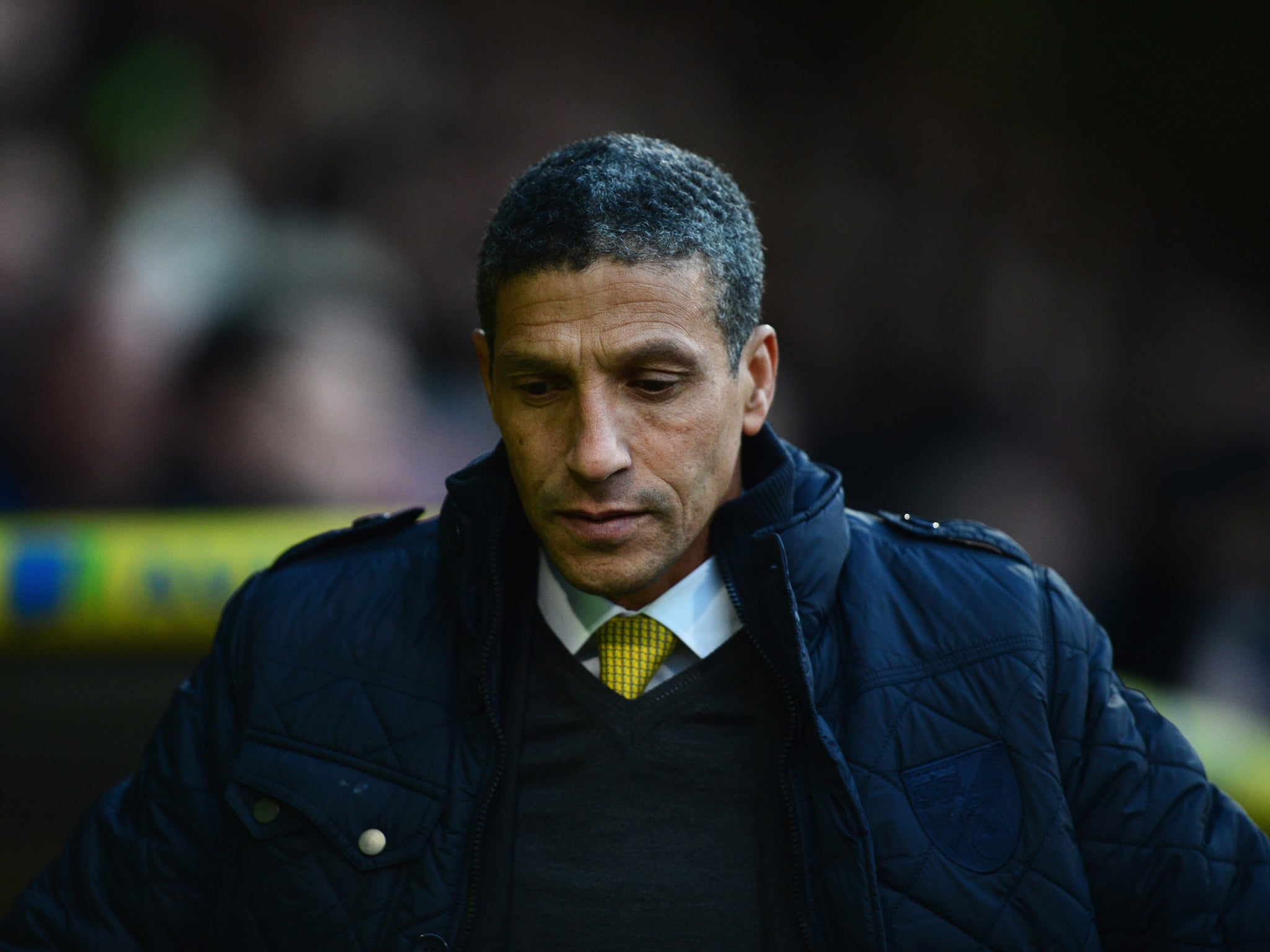 Norwich manager Chris Hughton looks on from the sidelines