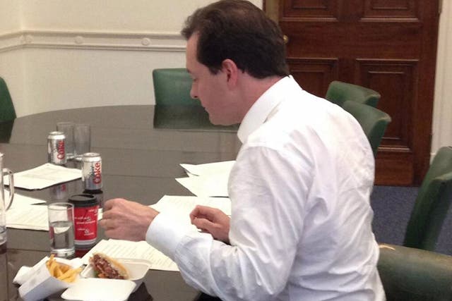 Osborne tucks into burger and chips 