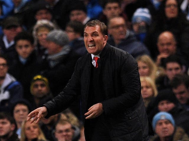 Liverpool manager Brendan Rodgers rages on the sidelines during his side's 2-1 defeat to Manchester City