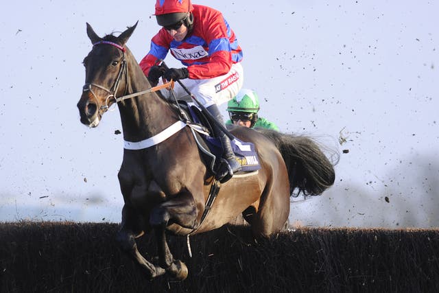Barry Geraghty aboard Sprinter Sacre before he was pulled up after the seventh of the Desert Orchid Chase at Kempton
