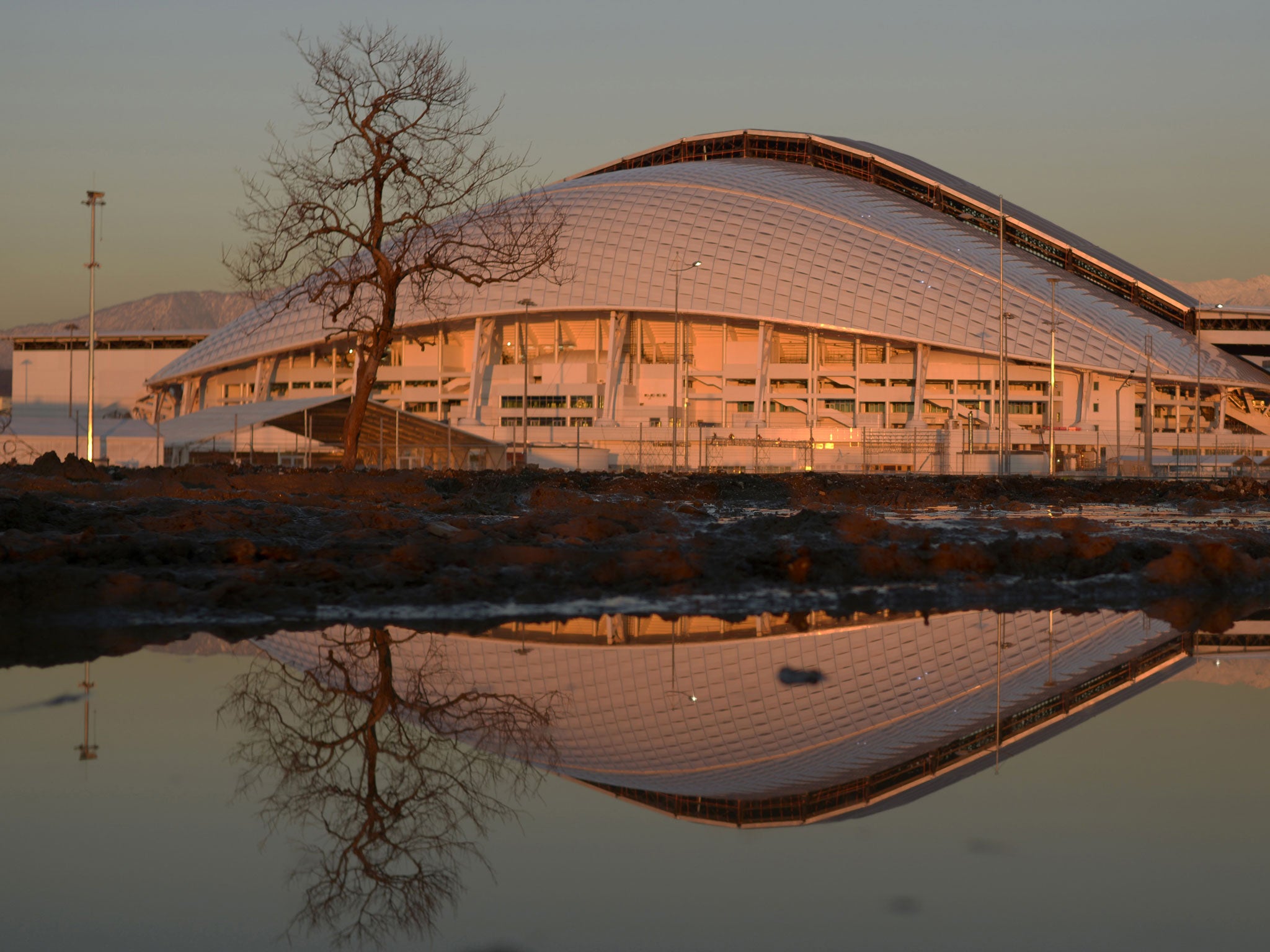 The construction site of 'Fisht' Olympic Stadium in the Imereti Valley in the Russian Black Sea resort of Sochi