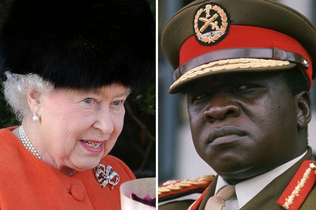 The Queen, pictured here after this year's Christmas Day church service, 'plotted to hit Idi Amin with a sword' if he 'gatecrashed' her Silver Jubilee celebrations