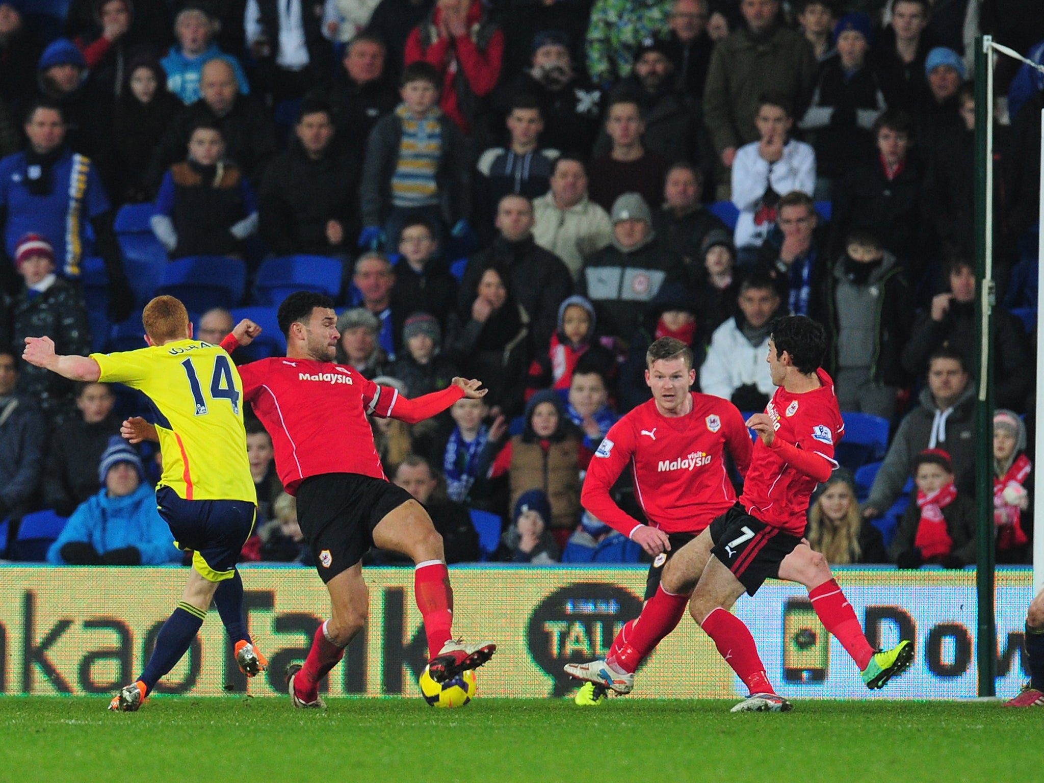 Jack in the box: Jack Colback fires in the second Sunderland goal in injury time at the Cardiff City Stadium