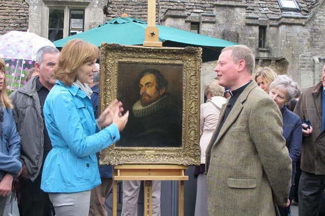 Fiona Bruce with Father Jamie MacLeod and his van Dyck portrait which, bought for ?400, has been valued by the Antiques Roadshow at around ?400,000