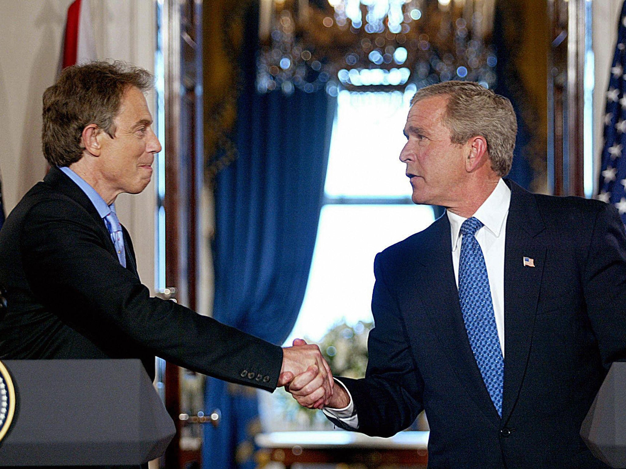 Tony Blair with George Bush at the White House in July 2003