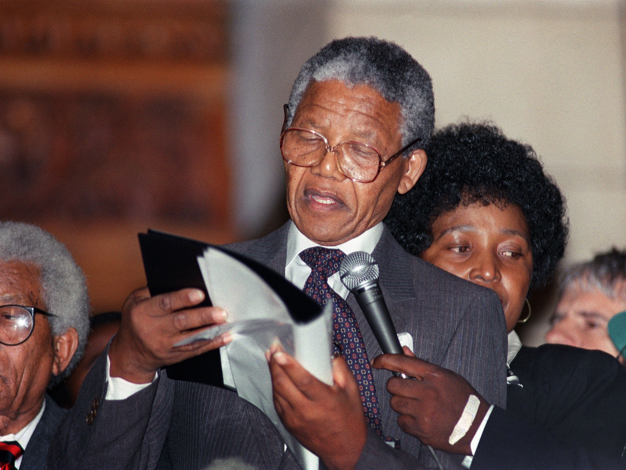 Mandela delivering his first public speech since his release from jail in Cape Town in 1990 - the same year Mandela visited Dublin