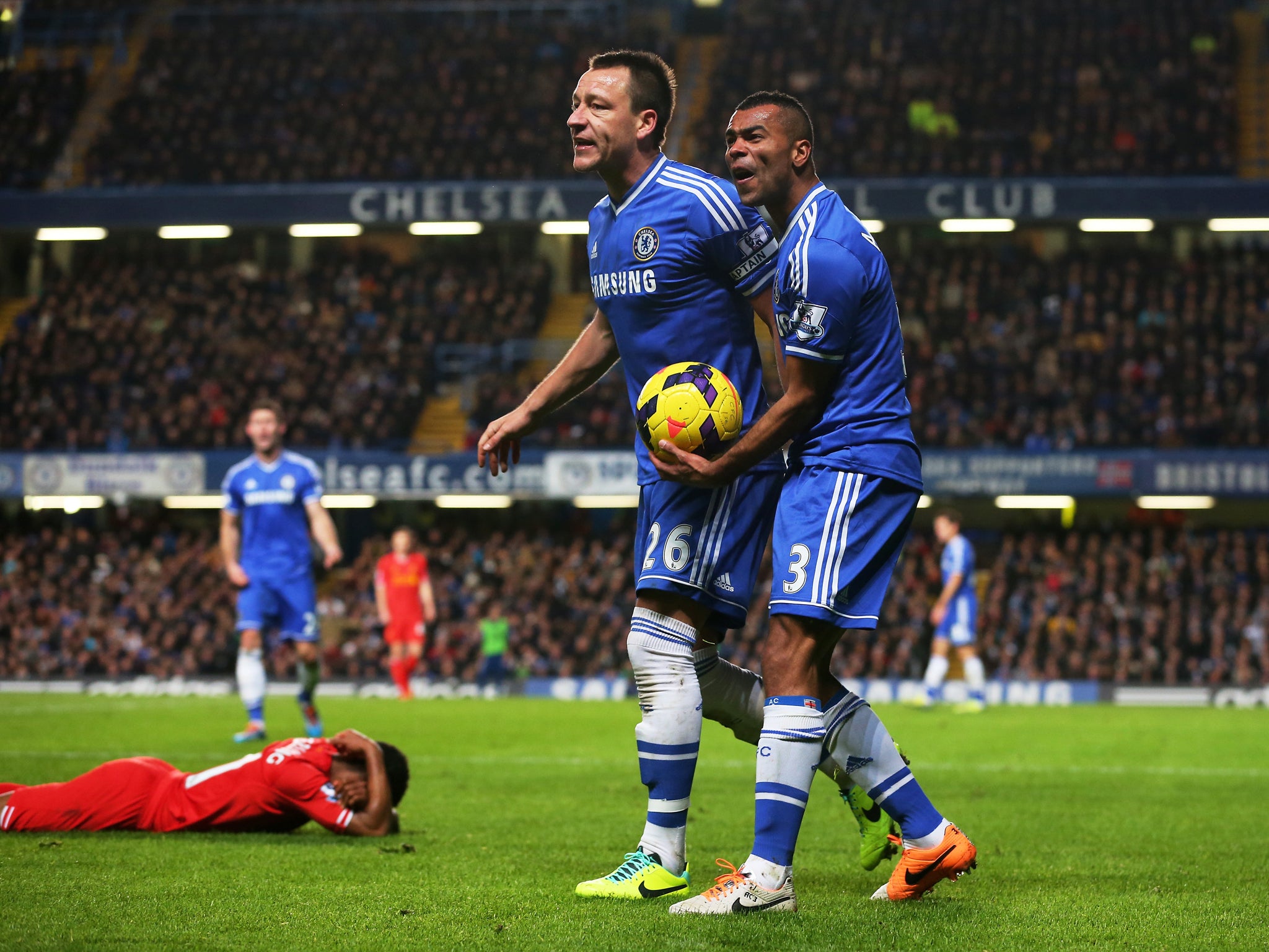 Chelsea captain John Terry and left-back Ashely Cole during the 2-1 victory over Liverpool