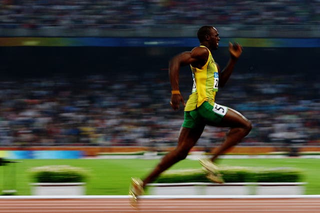 Bolt winning gold in Beijing in 2008 - according to a new study, symmetrical knees could help to explain why Jamaicans are so good at sprinting