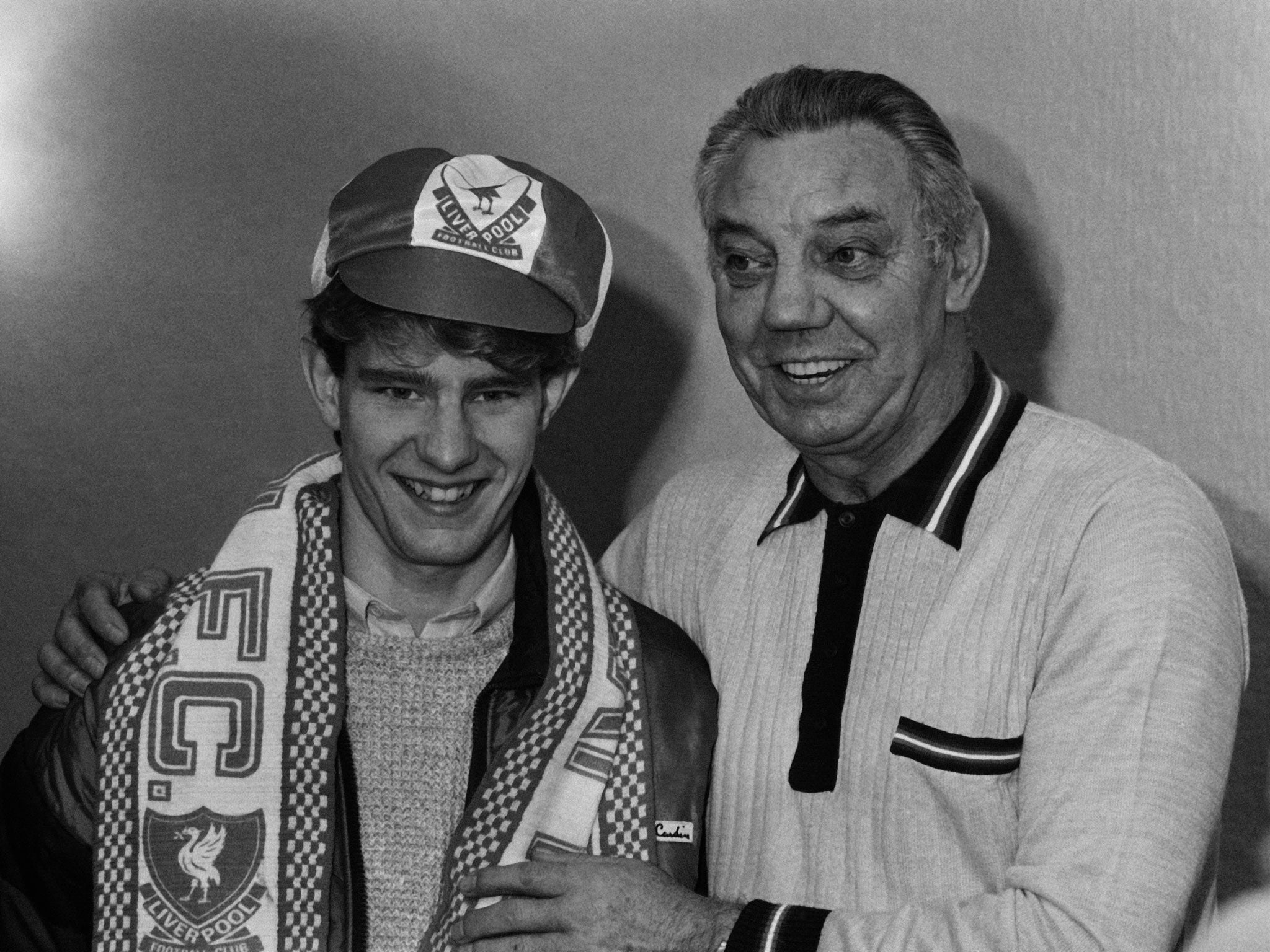 Wayne Harrison is unveiled by the Liverpool manager Joe Fagan in 1985