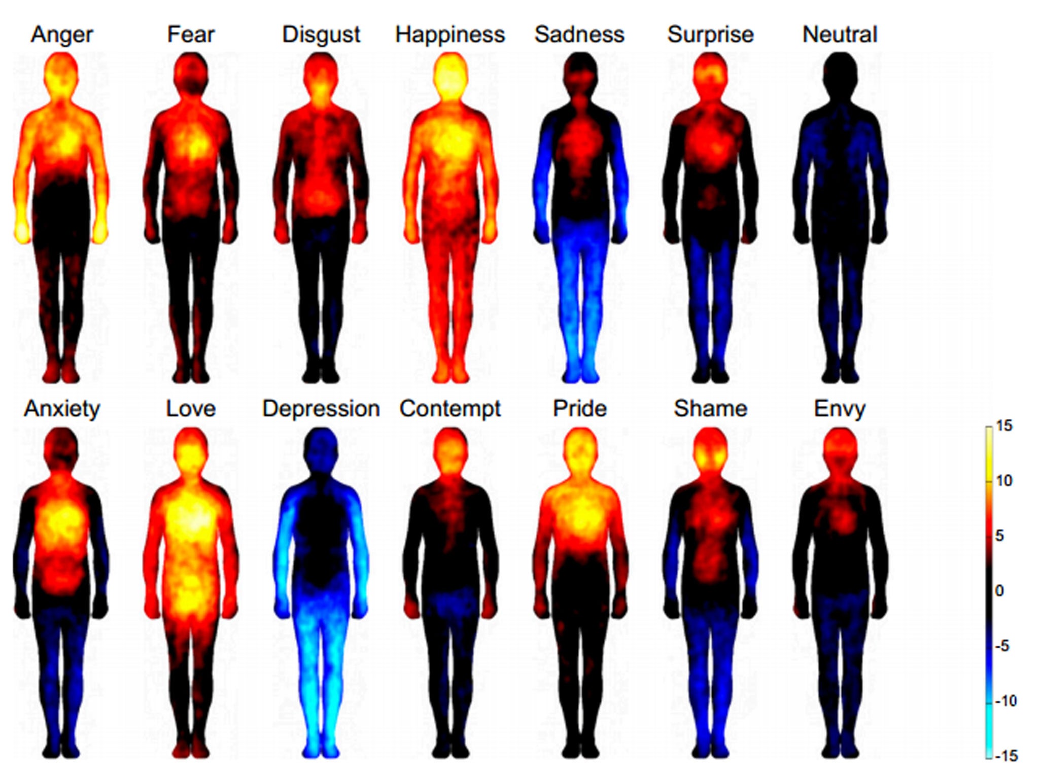The 'body atlas' shows where people feel certain emotions, regardless of their backgrounds, according to a new study