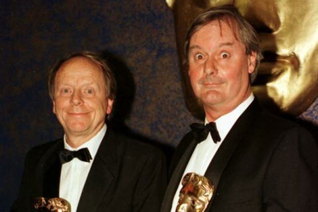John Fortune (right) with John Bird after they received their 1997 Bafta awards for Best Light Entertainment Performance