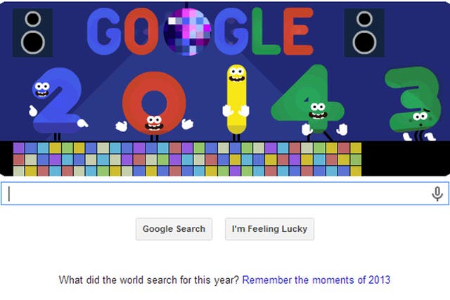 1 January 2014: Google Doodle celebrates the New Year with animation of numbers dancing as 2013 is relegated to a dark corner