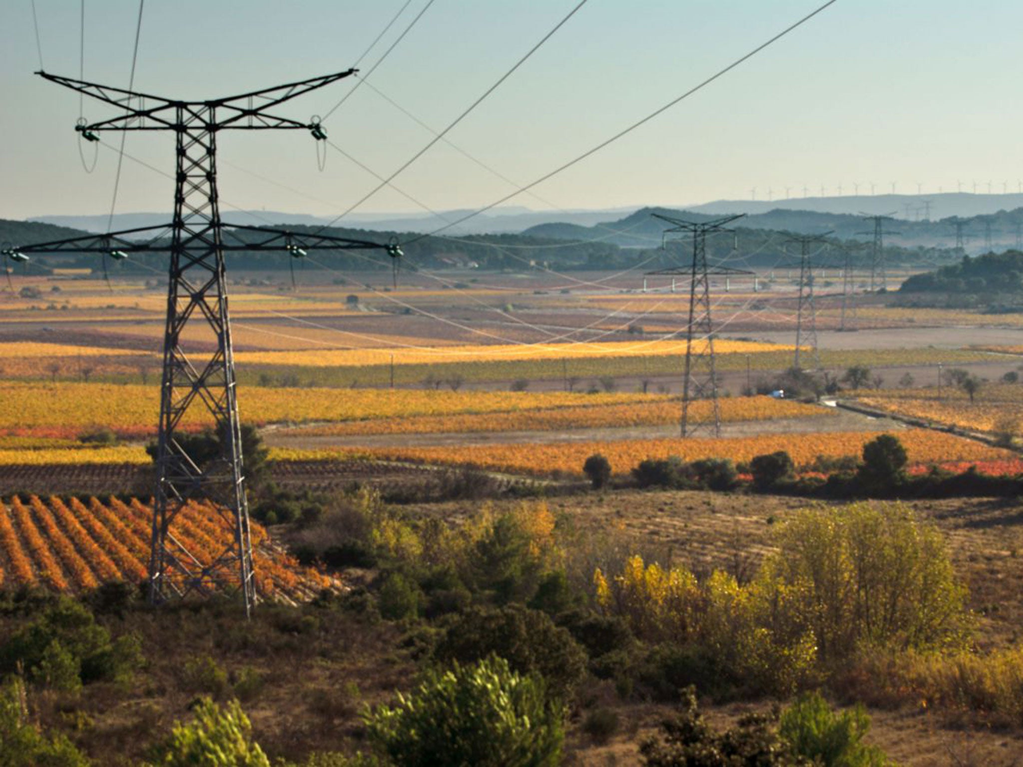 Electricity pylons in the Languedoc, France in Villejust, near Paris