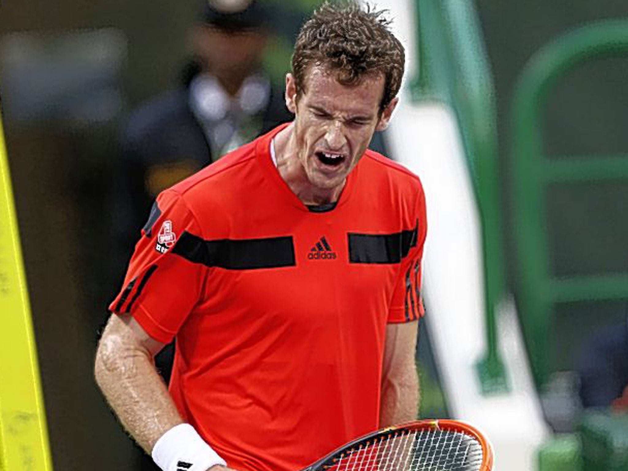 Andy Murray reacts during his defeat to Florian Mayer