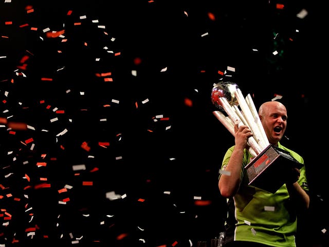 Michael van Gerwen celebrates his victory in the PDC Darts World Championship final