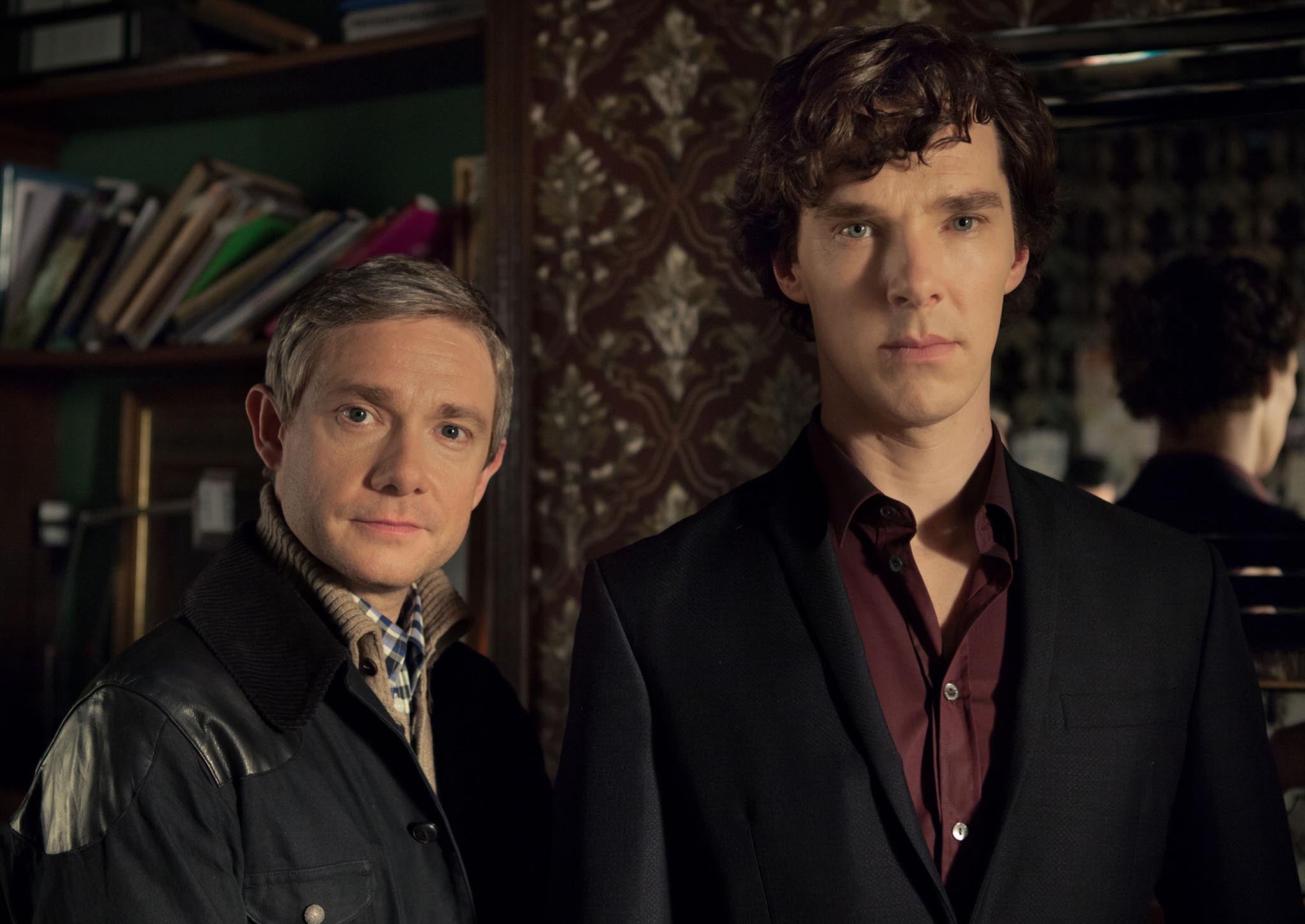 Martin Freeman as John Watson and Benedict Cumberbatch as Sherlock Holmes