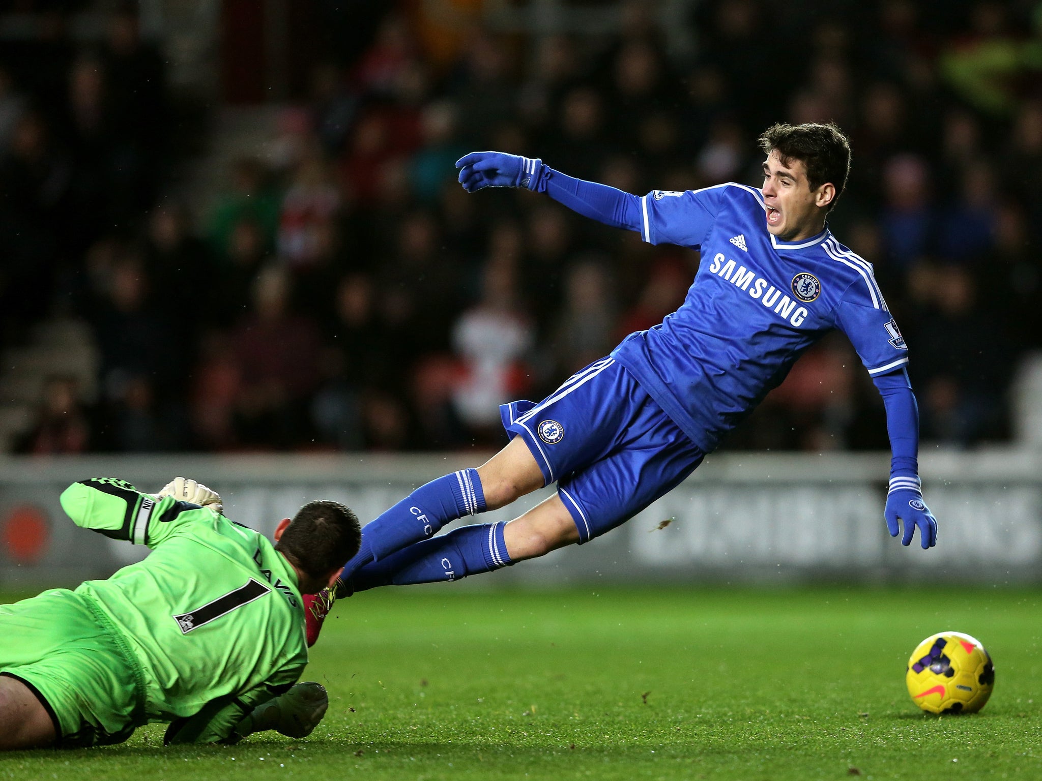 Chelsea midfielder Oscar was booked for this dive
